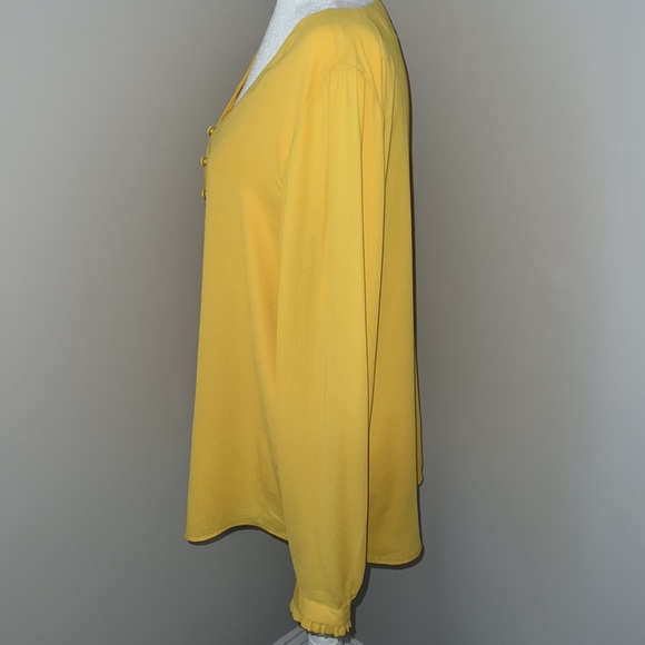 NWOT Loft Gold Mustard Long Sleeve Ruffle Blouse Top L - Picture 2 of 3